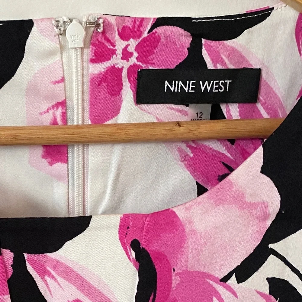 Nine West Black & Pink Floral Sleeveless Summer Shift Cocktail Dress w Pockets - Picture 10 of 12